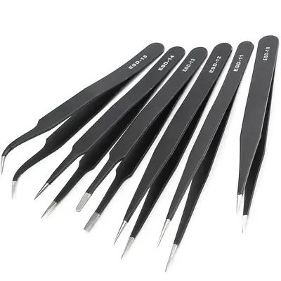Industrial Tweezers Set, Stainless Steel Anti-static Tweezers, Maintenance Tool, Straight & Curved Tweezers Hand Tools for Co...