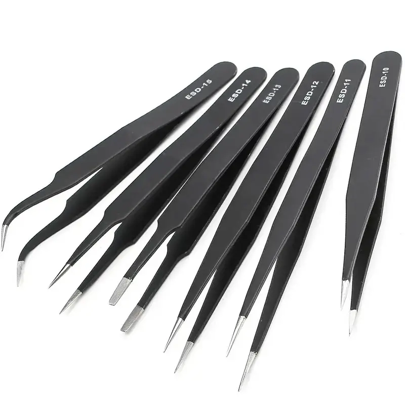 Industrial Tweezers Set, Stainless Steel Anti-static Tweezers, Maintenance Tool, Straight & Curved Tweezers Hand Tools for Co...