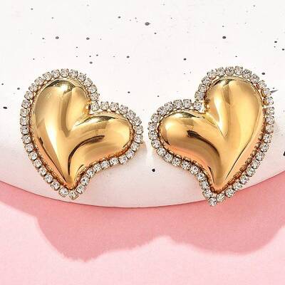 Heart 304 Stainless Steel Micro Pave Clear Cubic Zirconia Stud Earrings