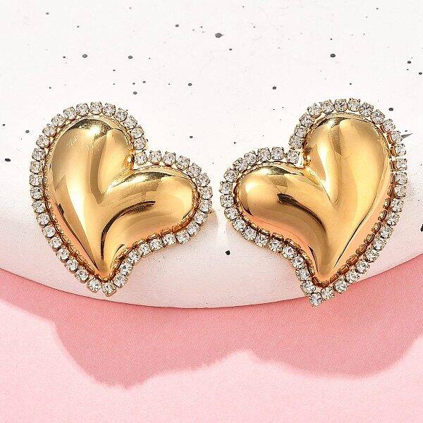 Heart 304 Stainless Steel Micro Pave Clear Cubic Zirconia Stud Earrings