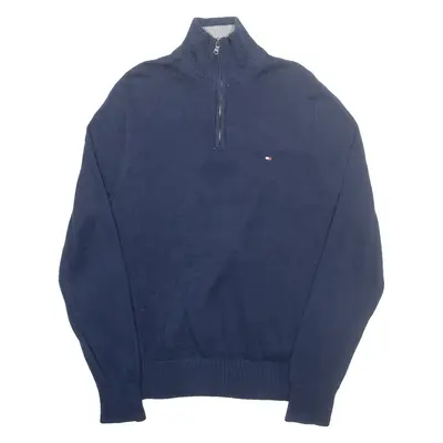 TOMMY HILFIGER Mens Jumper Blue 1/4 Zip Tight Knit S