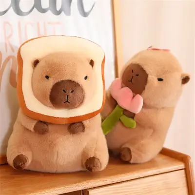 Cartoon Capybara Design Plush Toy, Cute Fun Capybara Stuffed Animal Doll, Super Soft Toast Plushies Handle Flower Plush Toy f...