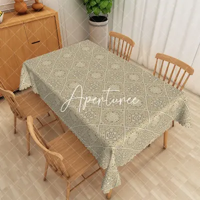 Aperturee Vintage Beige Grid Rectangle Tablecloth For Dining Room, 52 x 70 inch, 30.82 USD, rectangle tablecloths, ZWH01851-A
