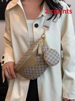Women's Fashionable Geometric Pattern Bag Set, Crossbody Fanny Pack, Chain Decor Chest Bag & Coin Purse, Trendy All-match Sho...