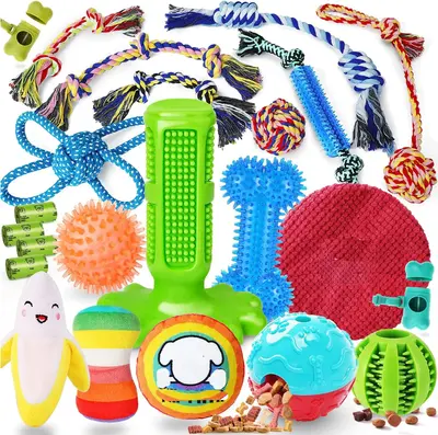 Dog Chew Toys for Puppy - 23 Pack Puppies Teething Chew Toys for Boredom, Pet Dog Toothbrush Chew Toys with Rope Toys, Treat ...