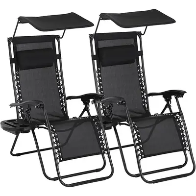 Patio Folding Chair Adjustable Steel Mesh Zero Gravity Lounge Chair Recliners Folding Canopy Shade and Cup Holder for Outdoor...