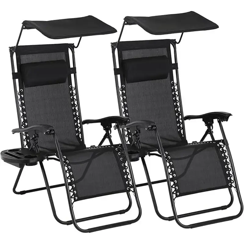 Patio Folding Chair Adjustable Steel Mesh Zero Gravity Lounge Chair Recliners Folding Canopy Shade and Cup Holder for Outdoor...