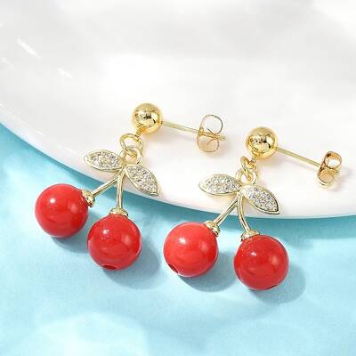 Cherry Brass Cubic Zirconia Dangle Stud Earrings