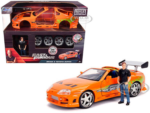 Model Kit Toyota Supra Metallic Orange with Brian Diecast Figure \