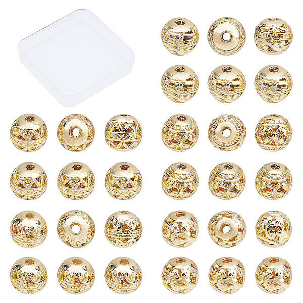 30Pcs 5 Style Alloy Hollow Beads