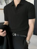 Men's Solid Color Ribbed Polo Shirt, Regular Fit Casual Short Sleeve Collared Top for Summer, Fashion Men's Clothes for Daily...