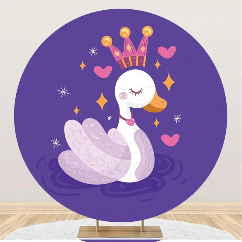 Aperturee Cartoon Swan Purple Pink Heart Round Party Backdrops | Circle Background For Party | Round Backdrop Cover Diy | Cir...