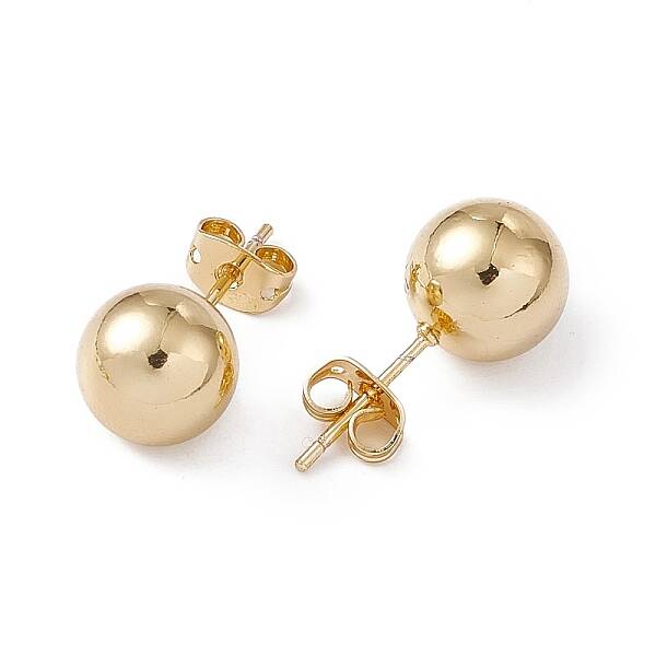 Rack Plating Brass Round Ball Stud Earrings for Women