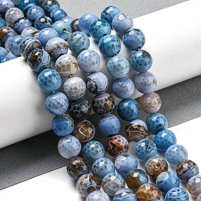 Faceted Natural Fire Crackle Agate Beads Strands