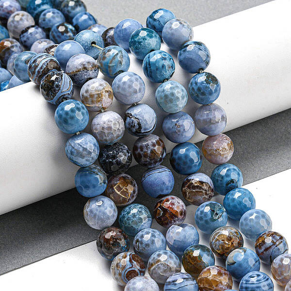 Faceted Natural Fire Crackle Agate Beads Strands