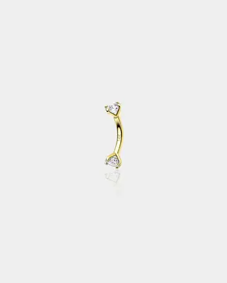 14K Gold Clear CZ Internally Threaded Eyebrow Ring - 6mm