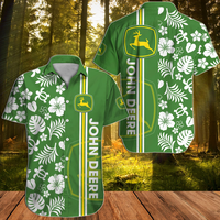 John Deere Hawaiian Shirt Casual Tropical Short Sleeve Button Down Shirt Top Menswear