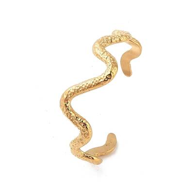304 Stainless Steel Textured Wavy Open Cuff Bangles for Women