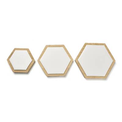 3Pcs 3 Sizes Bamboo with PU Leather Jewelry Display Tray Sets
