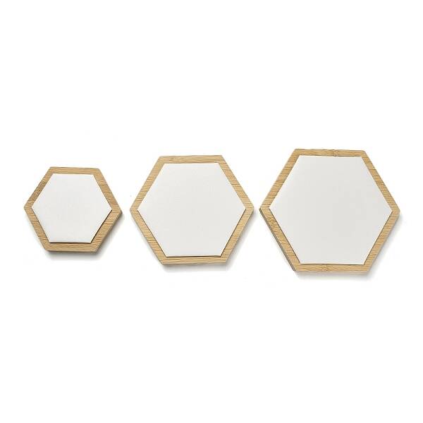 3Pcs 3 Sizes Bamboo with PU Leather Jewelry Display Tray Sets