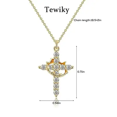 TEWIKY Simple Crown & Cross Pendant Choker Necklace for Women & Men & Girls Pretty Crown Cross Necklace For Daily Clothing De...