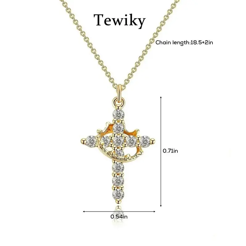 TEWIKY Simple Crown & Cross Pendant Choker Necklace for Women & Men & Girls Pretty Crown Cross Necklace For Daily Clothing De...