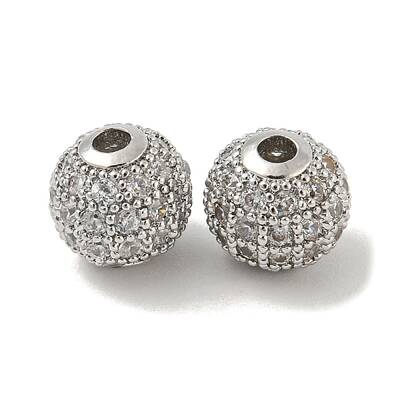 Brass Micro Pave Clear Cubic Zirconia Beads