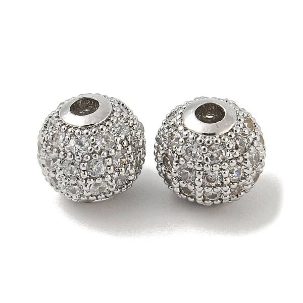 Brass Micro Pave Clear Cubic Zirconia Beads