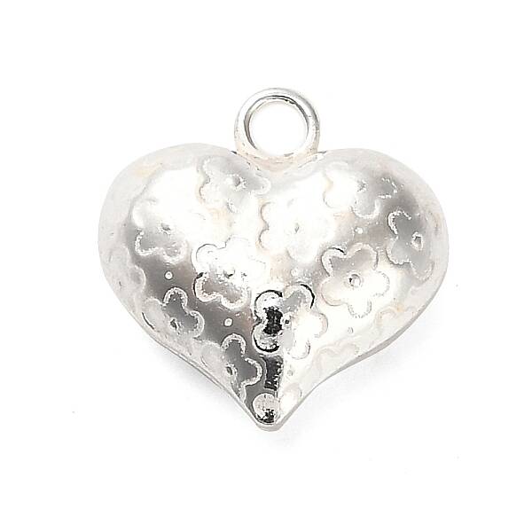 925 Sterling Silver 3D Textured Heart Charms