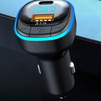 Bluetooth 5.0 FM Transmitter for Car, Hands Free Calling, Built-in Over-Current Protection, 5V/3.1A Quick Charger & Blue Colo...