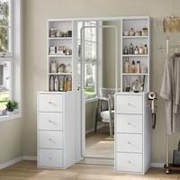 FUSOU Vanity Desk with Full Length LED Mirror, Tall Makeup Vanity with Power Outlet, 3 Color Modes, Brightness Adjustable, 8 ...