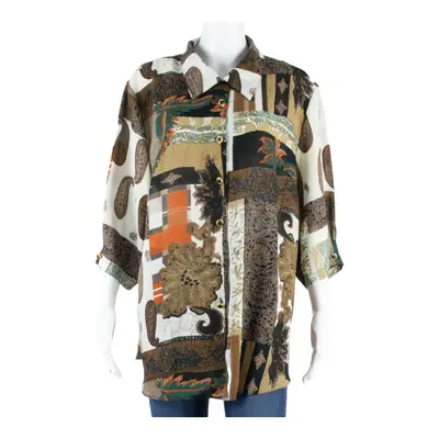 Sheer Womens Shirt Brown Collared Crazy Pattern L