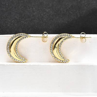 Brass Micro Pave Clear Cubic Zirconia Stud Earrings for Women