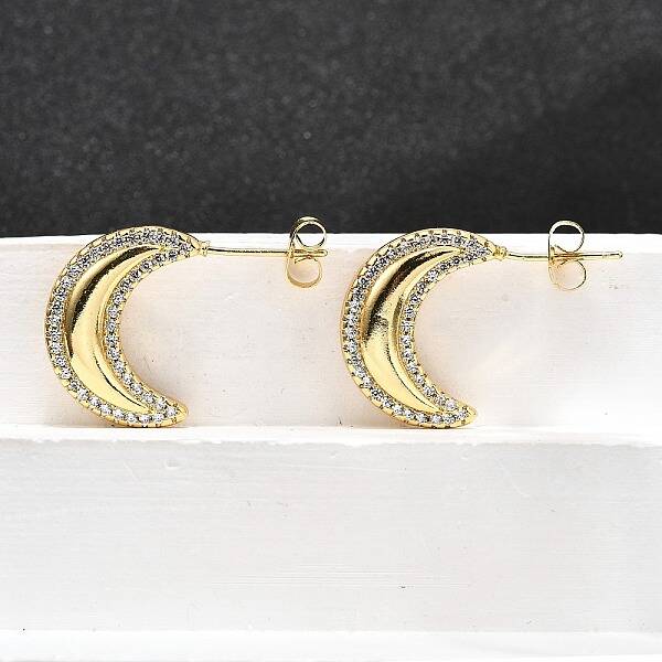 Brass Micro Pave Clear Cubic Zirconia Stud Earrings for Women