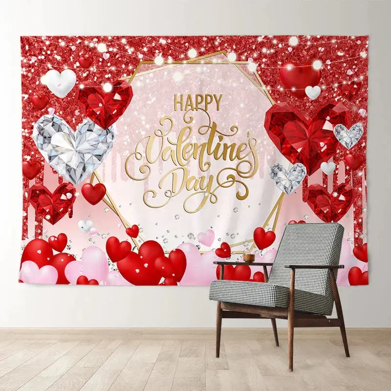 Aperturee Glitter Red Diamond Happy Valentines Day Banner