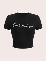 Women's Letter Print Round Neck Crop Tee, Vintage Trendy Casual Short Sleeve Cropped T-shirt for Daily Wear, Ladies Summer To...