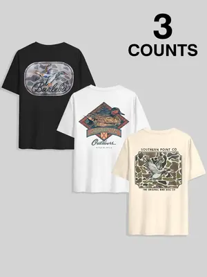 Men's Letter & Duck Print Short Sleeve Graphic Tee, Regular Fit Casual Street Round Neck T-shirt for Summer, Men's Top for Da...