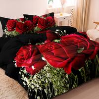 Valentine's Day Rose Print Duvet Cover Set, 3 Counts/set Including 1 Count Decorative Duvet Cover & 2 Counts Pillowcase witho...