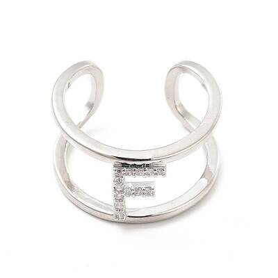 Clear Cubic Zirconia Initial Letter Open Cuff Ring