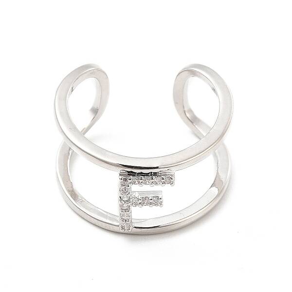 Clear Cubic Zirconia Initial Letter Open Cuff Ring