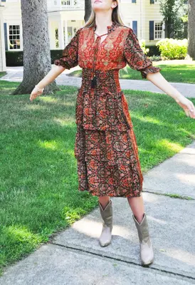Serendipity Smocked Corset Dress - Upcycled | Size: L/XL | Color: Earth Tones