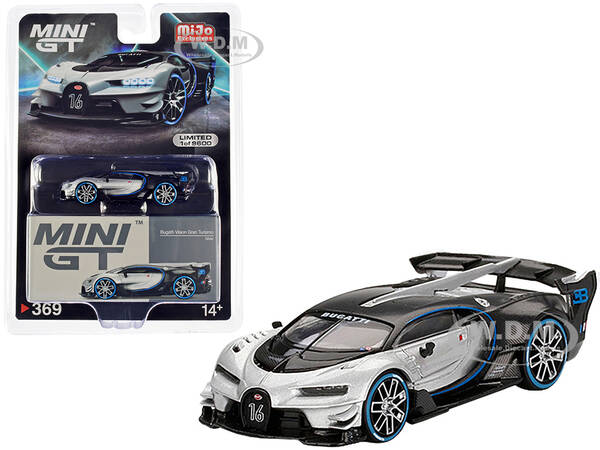 Bugatti Vision Gran Turismo Silver Metallic and Carbon Limited Edition to 9600 pieces Worldwide 1/64 Diecast Model Car by Min...