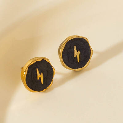 Stylish Stainless Steel Flat Round with Lightning Bolt Stud Earrings