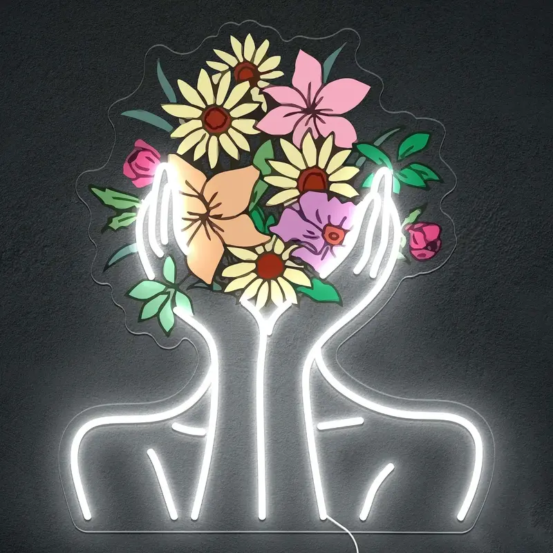 Woman & Flower Neon Signs LED Lights, USB Powered Ambient Lamp, Decorative Neon Sign LED Light, Summer Essentials