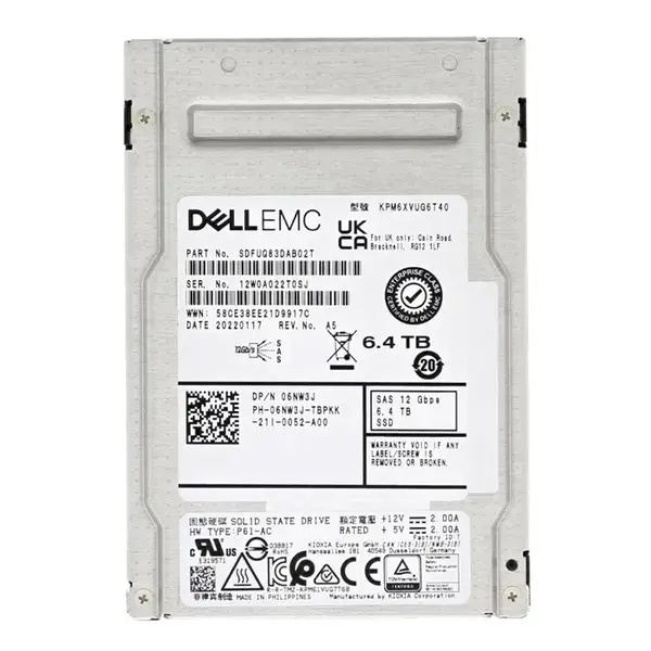 KIOXIA SDFUQ83DAB02T | PM6-V Series 6.4TB TLC SAS 24Gbps Mixed Use (SIE) 2.5-Inch Internal Solid State Drive