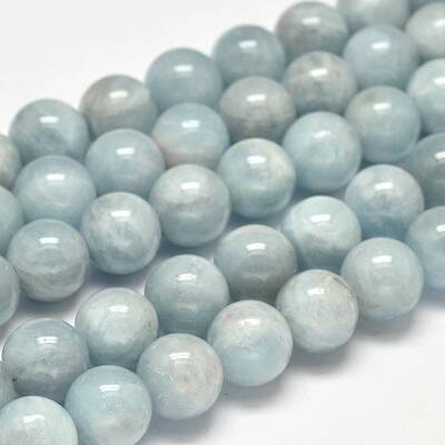 Round Grade AB Natural Aquamarine Bead Strands