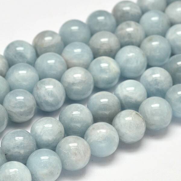 Round Grade AB Natural Aquamarine Bead Strands