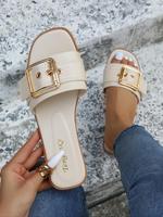 Women's Fashionable Plain Color Buckle Decorated Slides, Casual Comfortable Flat Sandals for Summer, Lightweight Breathable S...