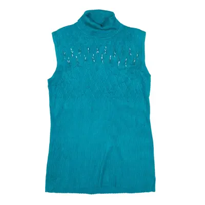 R.Q.T Ribbed Jumper Green Tight Knit Roll Neck Sleeveless Womens XL