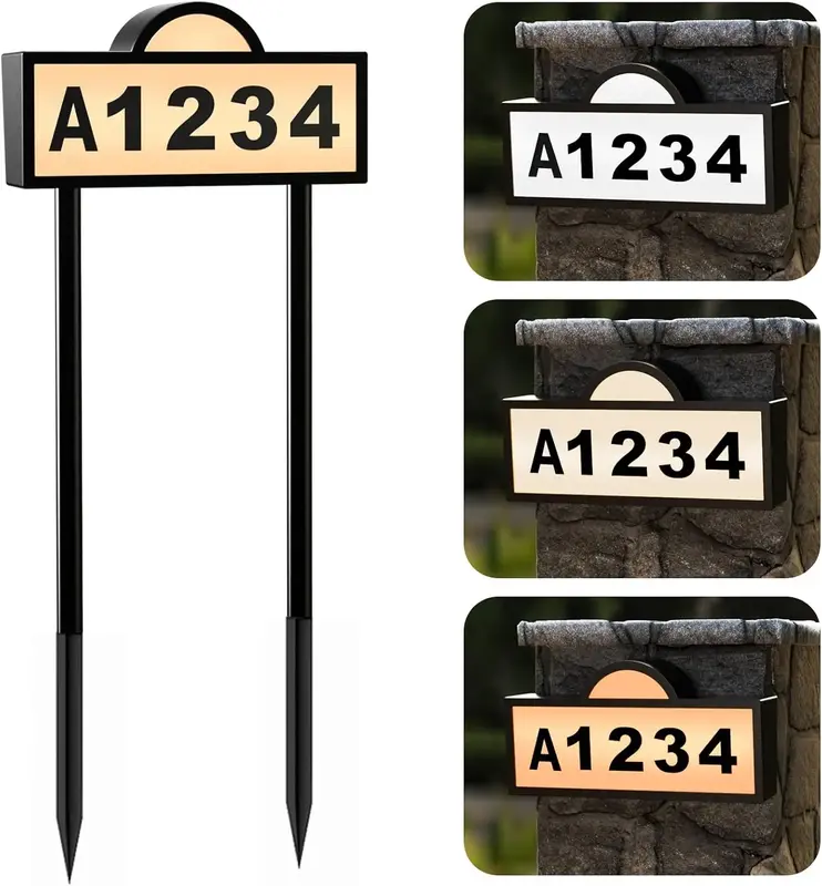Quntis LED Solar Light Address Signs Signage , Waterproof House Numbers for Outside Light Up, Address Plaque, Wall Mounted/In...